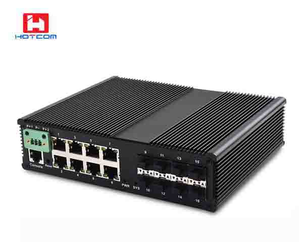 16-port Managed Industrial Ethernet Switch with 8x1000Base-X SFP Slot and 8x10/100/1000Base-T(X) Ethernet Port