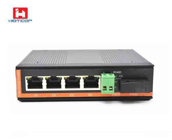 Industrial 4-Port 100/1000T + 1-Port 1000X Fiber+2channel Bidi RS485 Ethernet Switch 